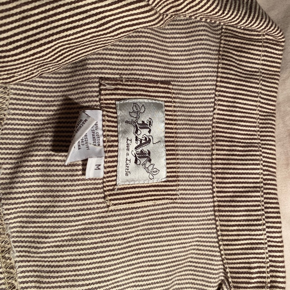 Brand new, live a little striped jean jacket